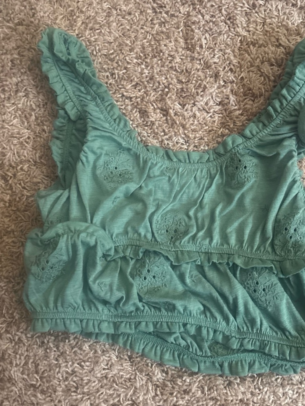 Altar'd State Green Embroidered Ruffle Tank Top - Picture 2 of 2
